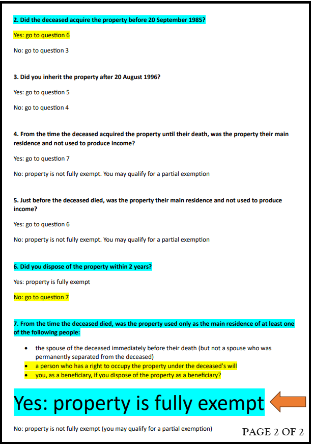 Capital Gains Tax documentation page 2 sent to KHQ Lawyers regarding estate tax matters